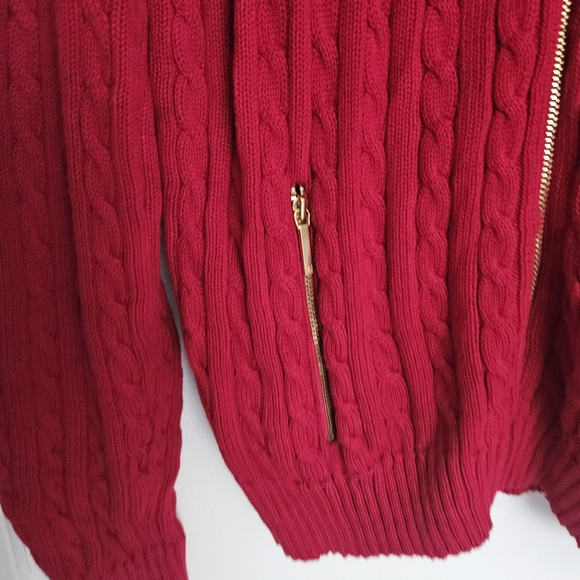 Lauren Ralph Lauren Dark Red Cable-knit Zip-up Sweater Size L - Picture 3 of 9